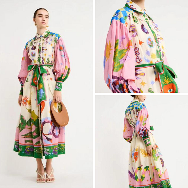 Neena - Bedrucktes langes Vintage Kleid