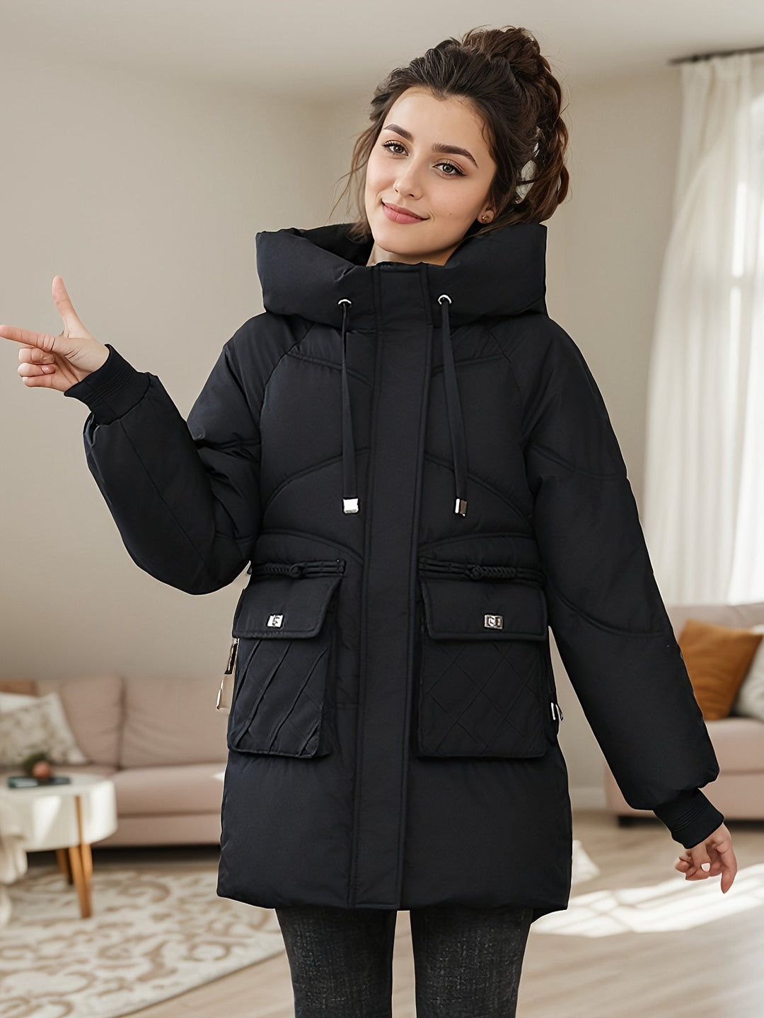 Giacca invernale imbottita di media lunghezza alla moda per donna | Perfetta per attività all'aperto
