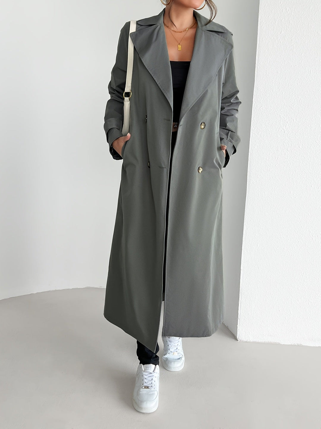 Lässiger einfarbiger Trenchcoat mit Gürtel für Damen | Perfekt für legere Tage