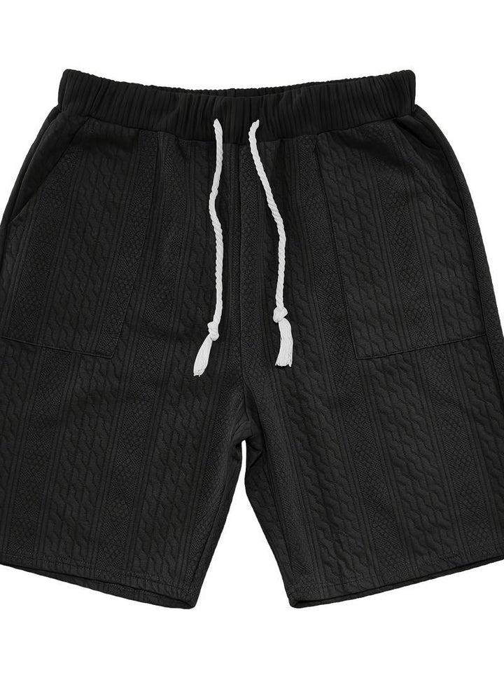 Męski letni zestaw dwuczęściowy – oversize koszula z dekoltem w serek i szorty w dzianinowym stylu – streetwearowy strój na czas wolny i wakacje