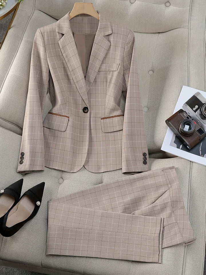 Stilvolles Karo Muster Blazer Outfit Set Für Damen | Perfekt für den Alltag