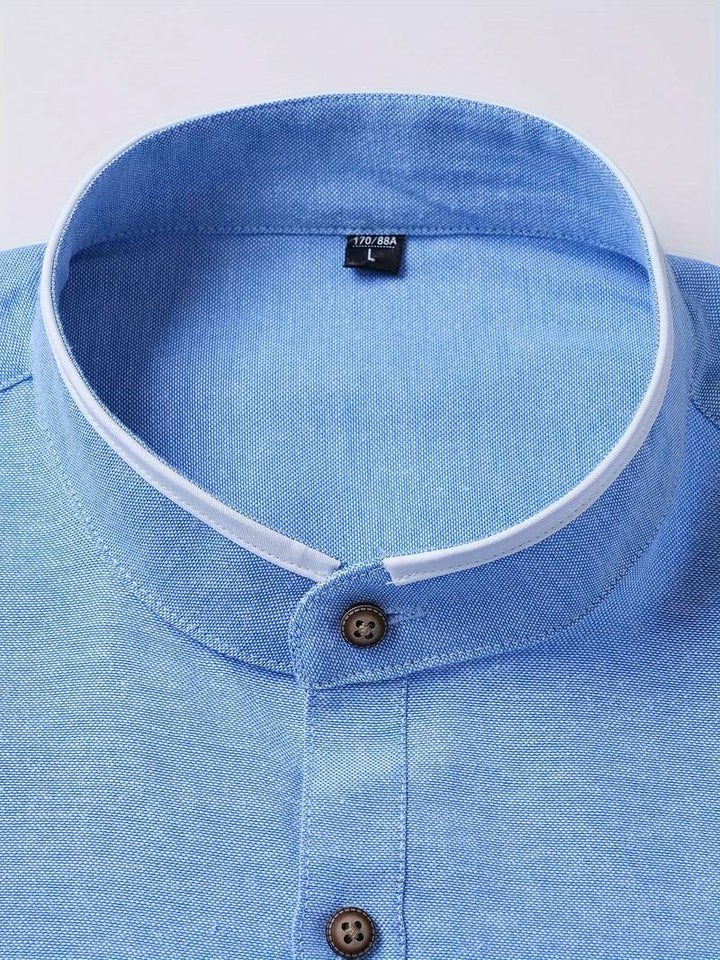 Chemise homme avec détails contrastés et col montant – Chemise à manches longues moderne pour affaires, quotidien et smart casual
