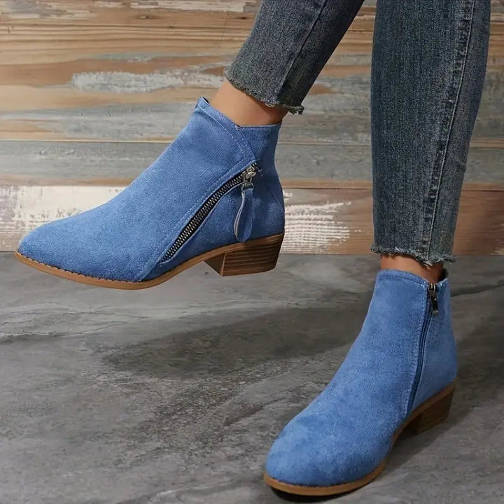 Stylische Wildleder Stiefeletten mit Reissverschluss und Absatz für Damen | Ideal für Herbst/Winter