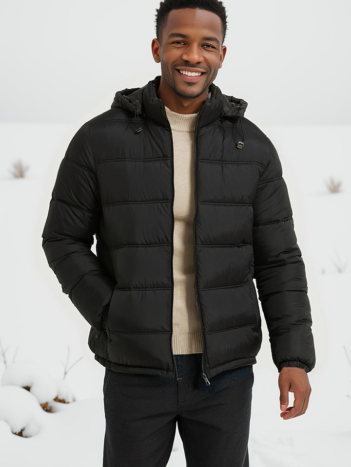 Veste d'hiver matelassée unie lisse et élégante pour hommes | Parfaite pour les activités de plein air