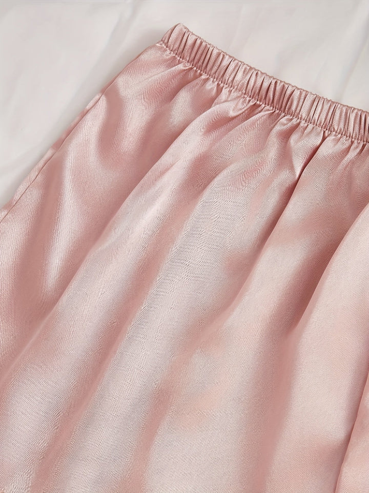 Elegantes Satin 4-teiliges Pyjama-Set Mit Spitzenbesatz Für Damen | Perfekt für jeden Tag