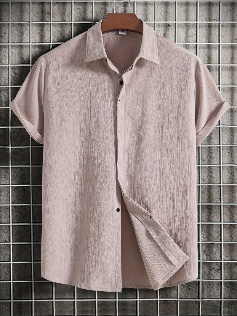 Chemise homme à manches courtes avec patte de boutonnage – Chemise d'été aérée en tissu structuré style décontracté