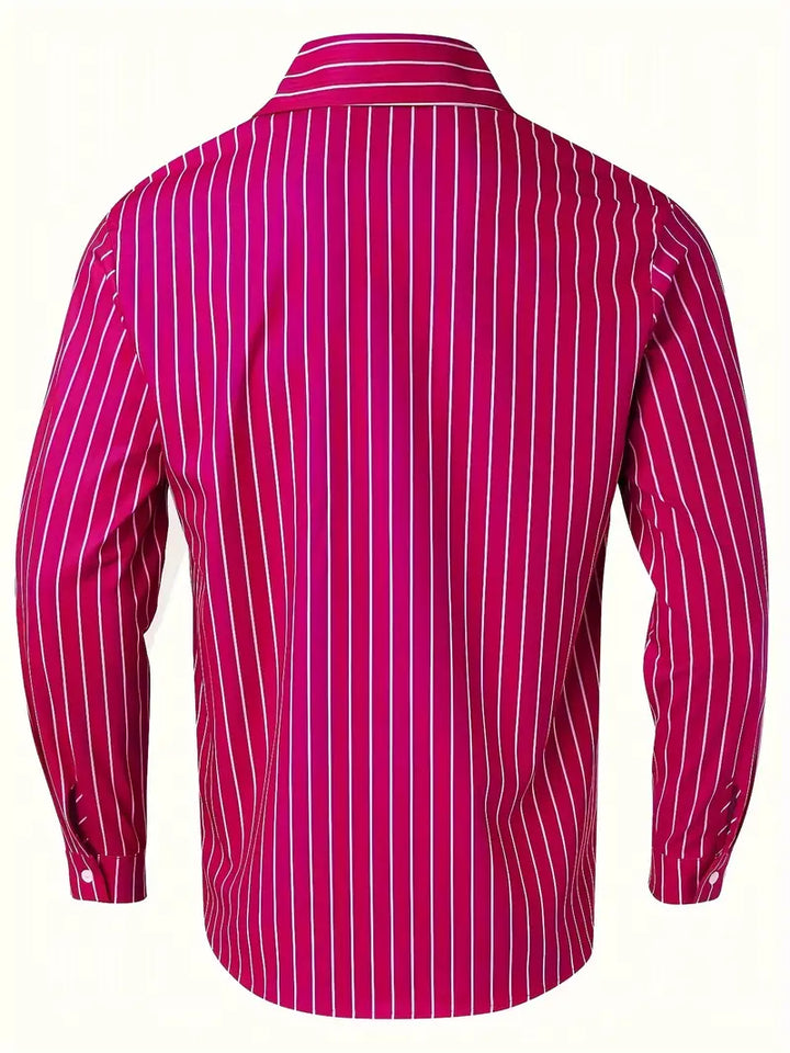 Chemise homme à manches longues avec motif à rayures – Chemise slim fit business & soirée avec col – Chemise décontractée élégante avec patte de boutonnage