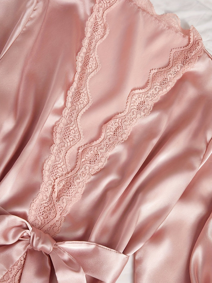 Elegantes Satin 4-teiliges Pyjama-Set Mit Spitzenbesatz Für Damen | Perfekt für jeden Tag