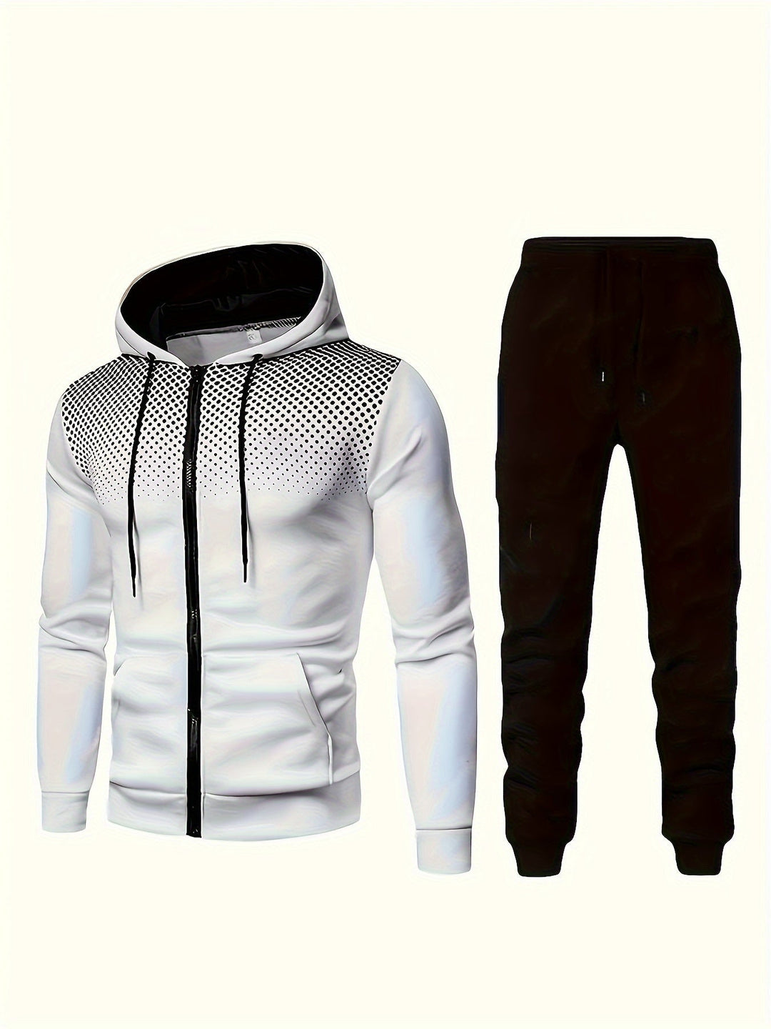 Casual fleece sweatshirt tracksuit with hood, long-sleeved and drawstring pants for men | Perfect for leisure activities