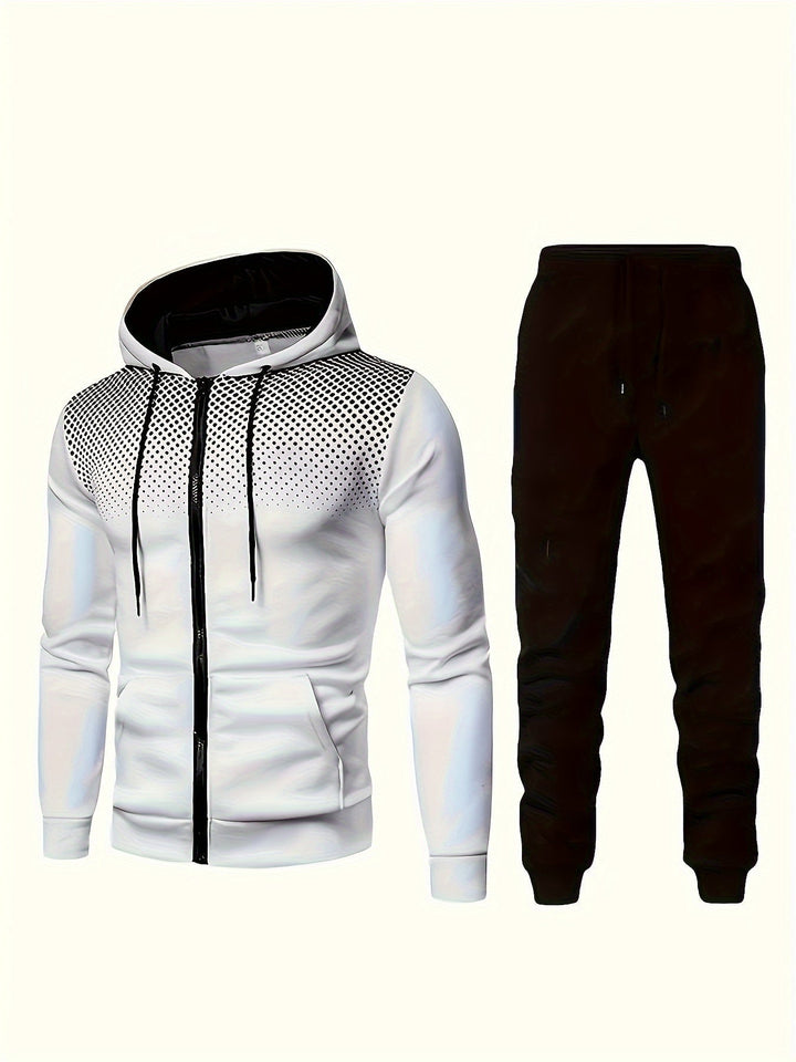 Casual fleece sweatshirt tracksuit with hood, long-sleeved and drawstring pants for men | Perfect for leisure activities