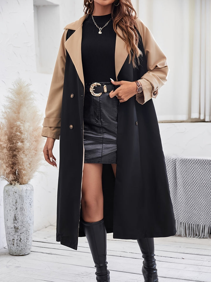 Stilvoller Trenchcoat mit Farbblock, Knopfdetail und maschinenwaschbarem Design für Damen | Ideal für den Alltag