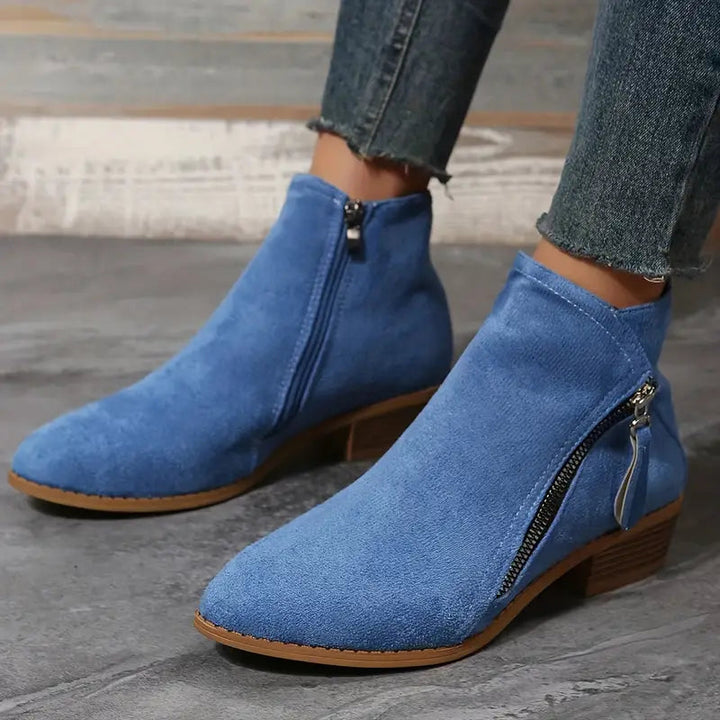Stylische Wildleder Stiefeletten mit Reissverschluss und Absatz für Damen | Ideal für Herbst/Winter