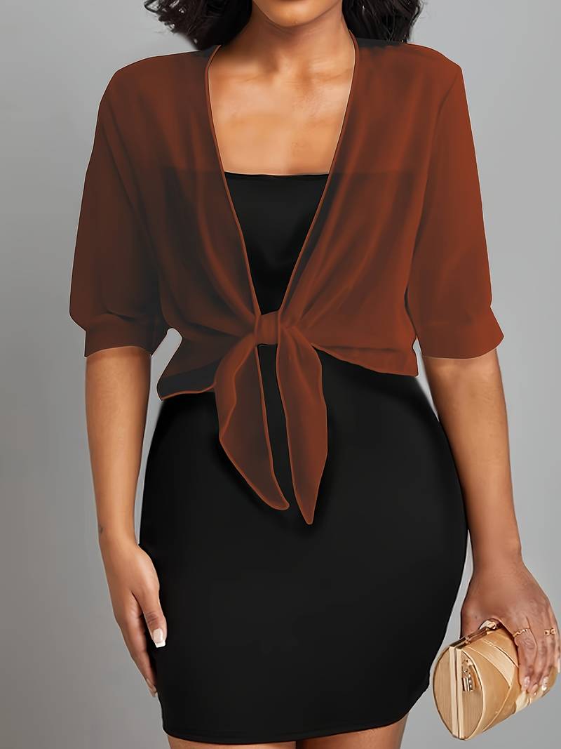 Bolero in chiffon da donna con nodo a fiocco – giacca corta trasparente per abiti da sera e outfit estivi