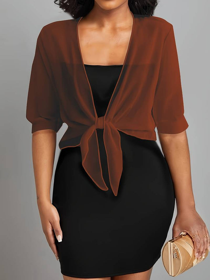 Bolero in chiffon da donna con nodo a fiocco – giacca corta trasparente per abiti da sera e outfit estivi