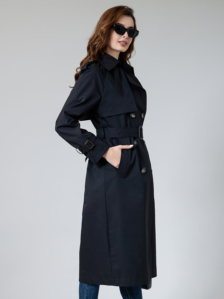 Trench-coat élégant en polyester uni tissé avec poches pour femmes | Idéal pour toutes les occasions