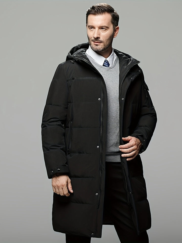 Veste d'hiver élégante noire non extensible avec rabat à fermeture éclair et poches pour hommes | Idéale pour l'hiver