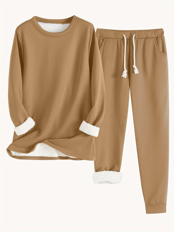 Comodo maglione termico e pantaloni da jogging tinta unita per donna | Perfetto per autunno/inverno