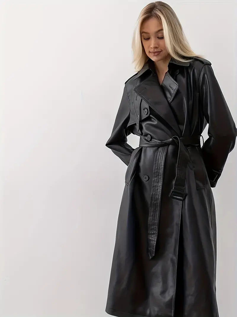 Winona - Trenchcoat veste en cuir avec ceinture