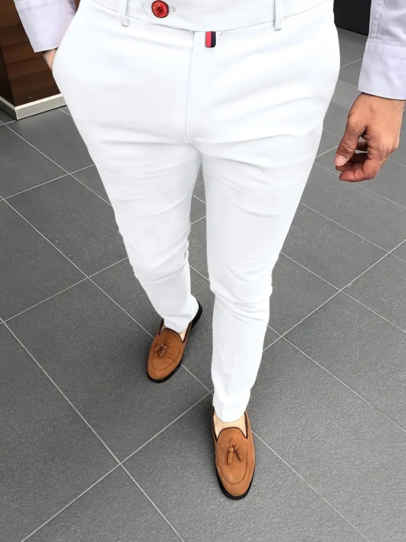Pantalon chino homme slim fit – Pantalon d'affaires élégant camel avec stretch et fermeture à bouton