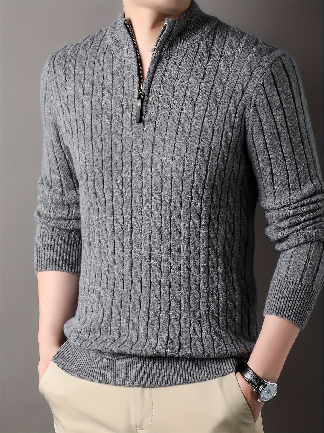 Donnell - Pull décontracté pour homme en tricot torsadé avec fermeture éclair