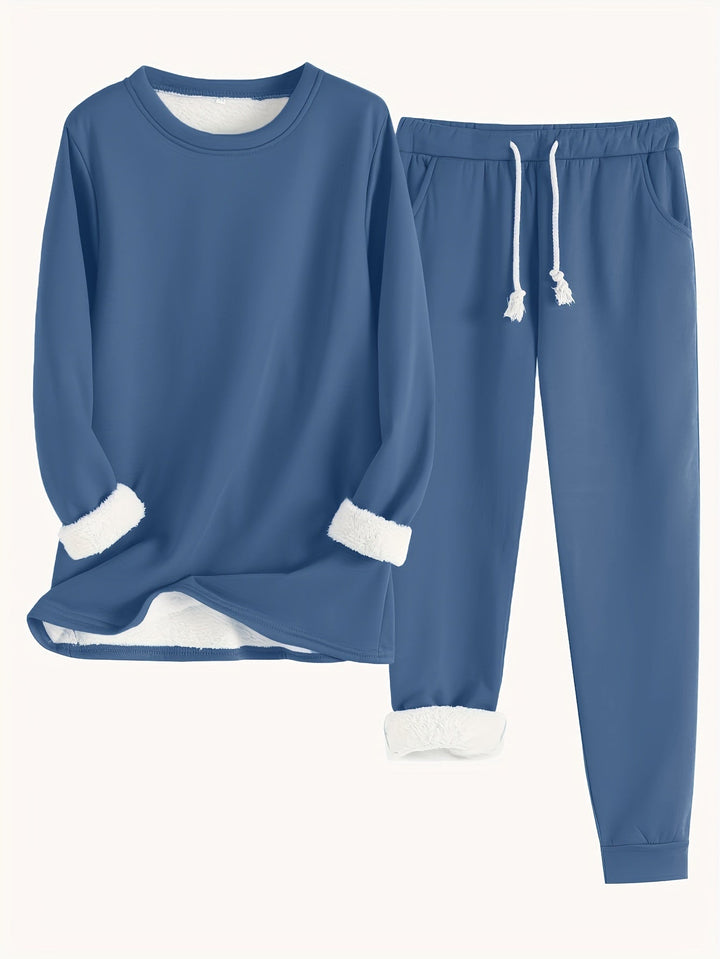 Comodo maglione termico e pantaloni da jogging tinta unita per donna | Perfetto per autunno/inverno
