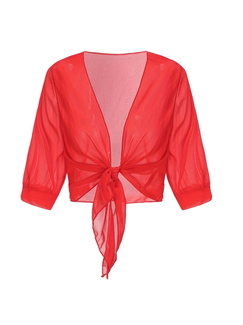 Bolero in chiffon da donna con nodo a fiocco – giacca corta trasparente per abiti da sera e outfit estivi