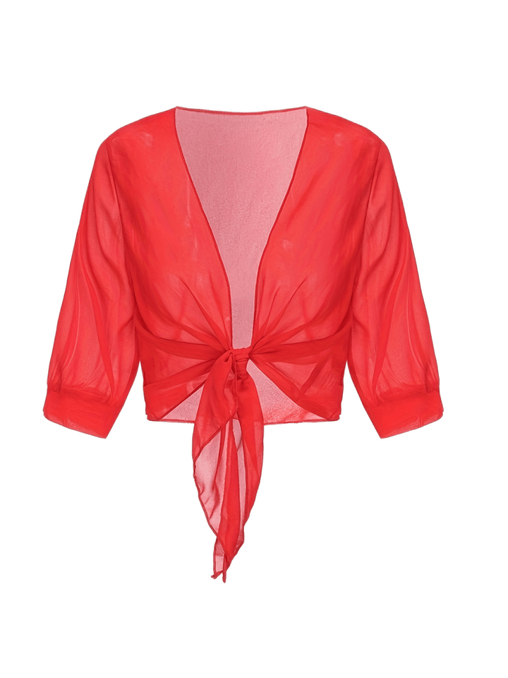 Bolero in chiffon da donna con nodo a fiocco – giacca corta trasparente per abiti da sera e outfit estivi