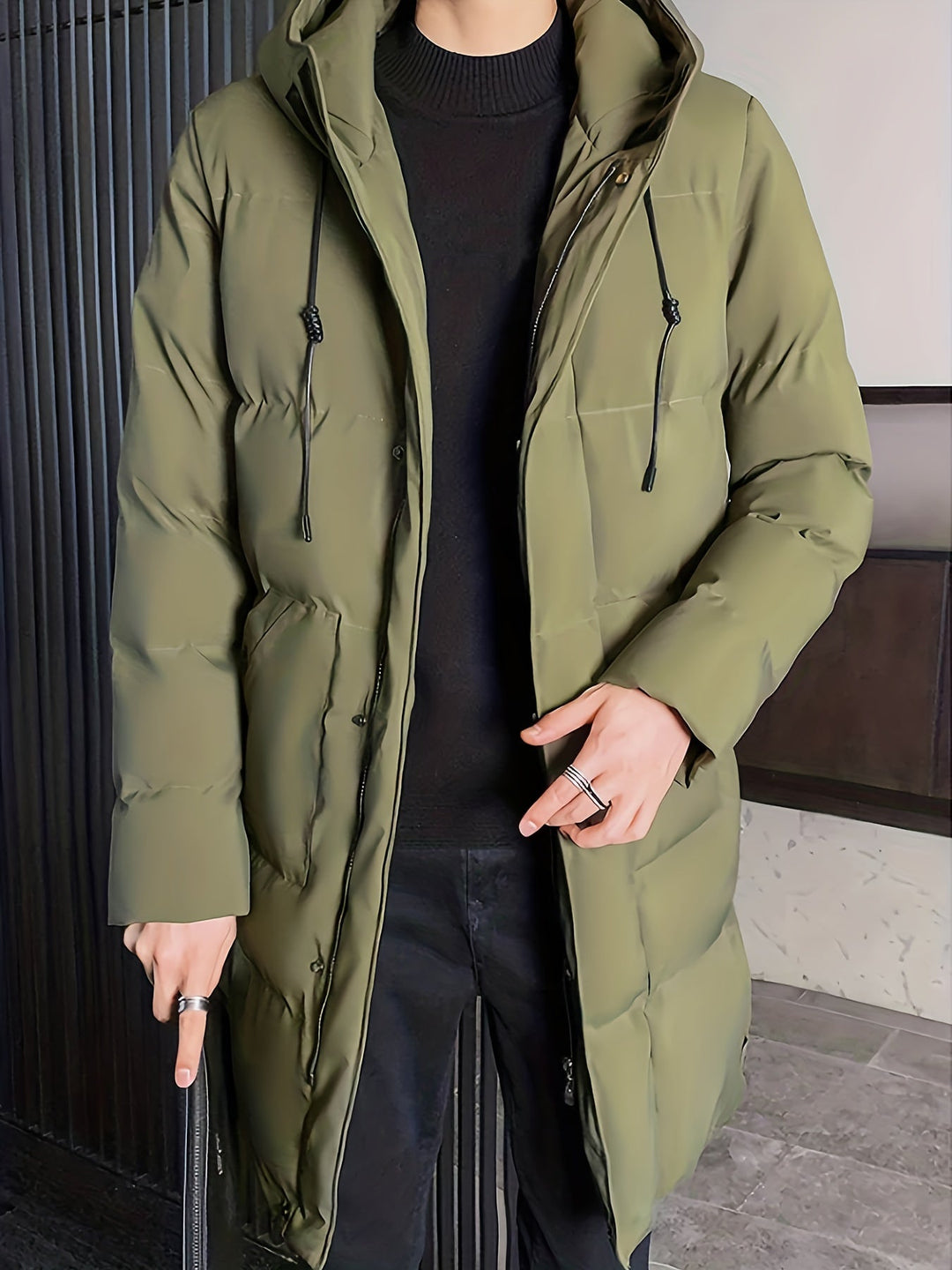 Manteau d'hiver à capuche mi-long chaud pour hommes | Parfait pour les activités de plein air