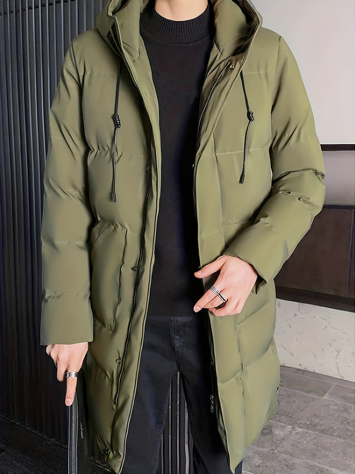 Manteau d'hiver à capuche mi-long chaud pour hommes | Parfait pour les activités de plein air