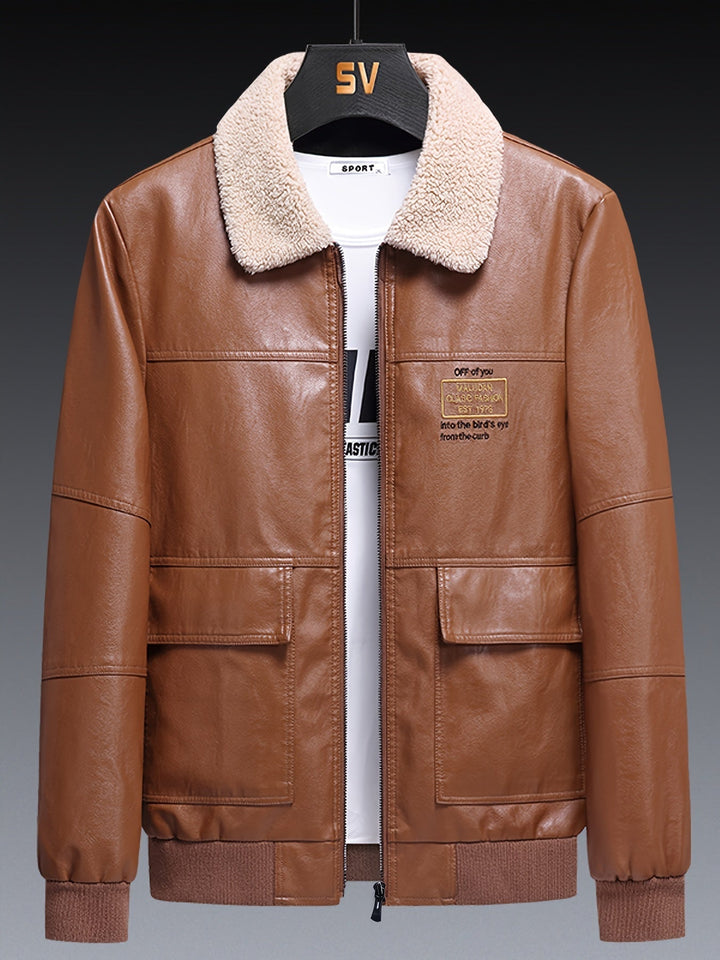 Veste d'hiver chaude en polaire et cuir PU pour hommes | Parfaite pour les activités de plein air