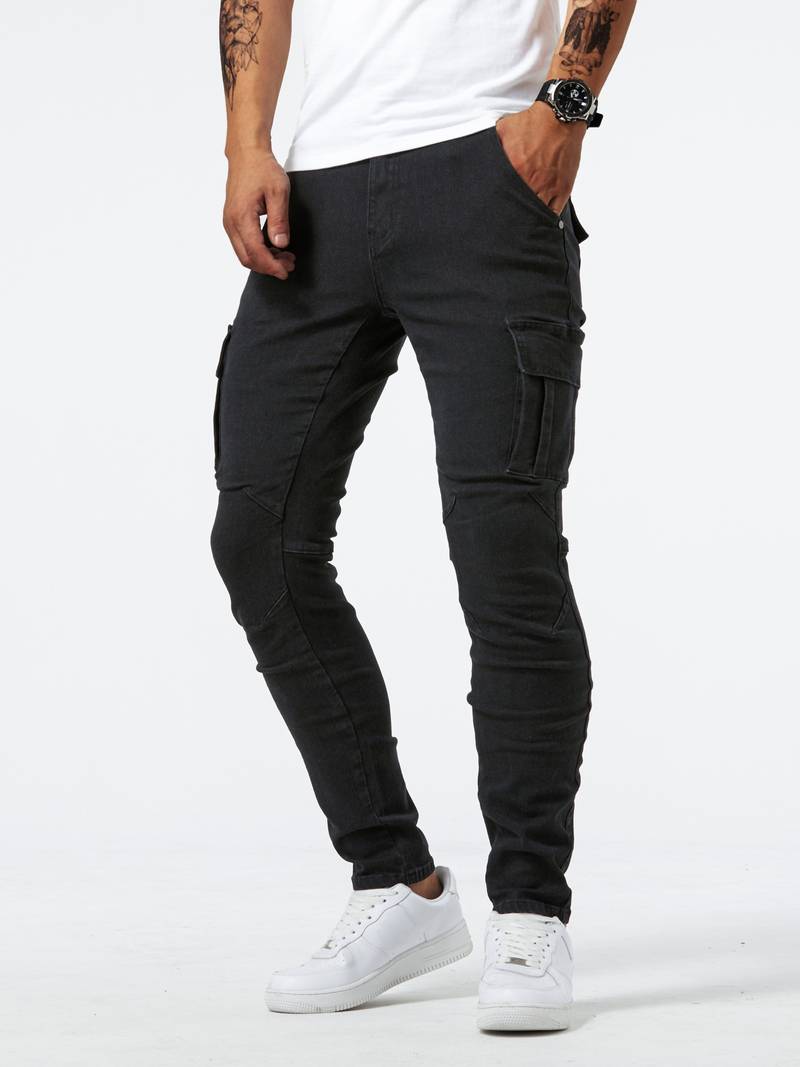 Herren Cargo Jeans Slim Fit mit Seitentaschen – Streetwear Hose für Freizeit & Alltag