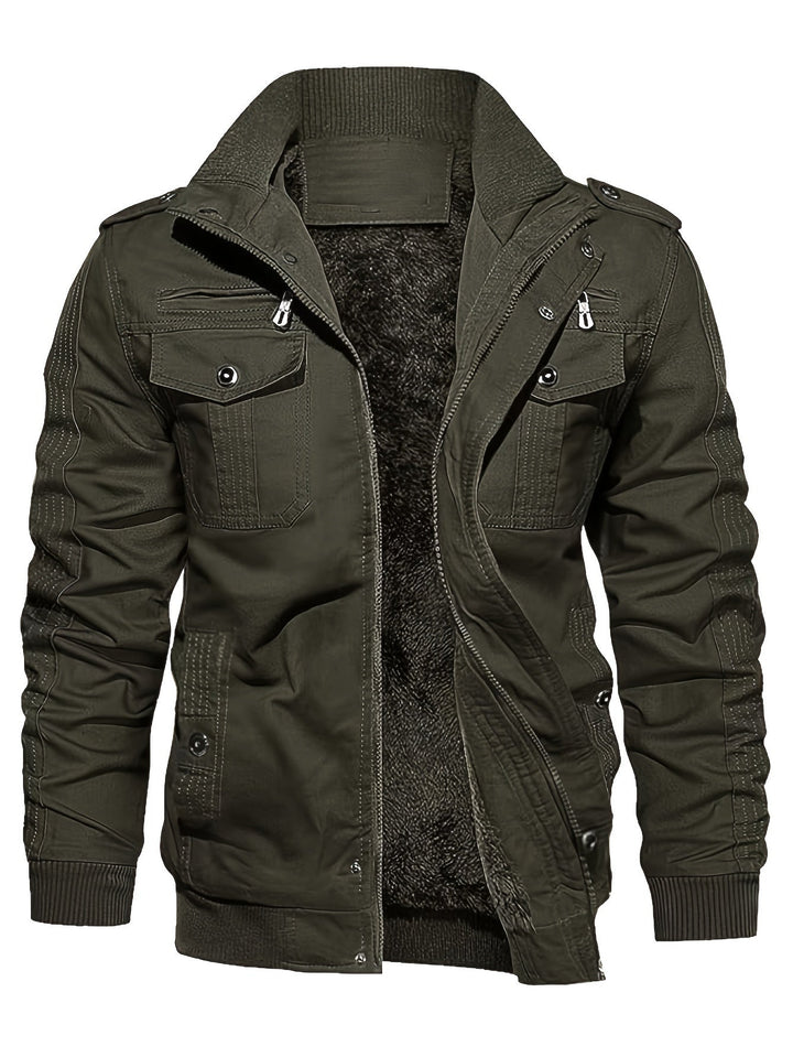 Veste d'hiver rétro à col montant avec fermeture éclair à manches longues décontractée pour hommes | Parfait pour les loisirs