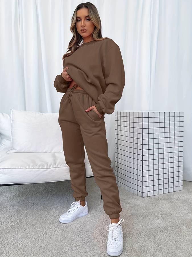 Ensemble sweat deux pièces pour femme – Pull oversize & pantalon de jogging rose pour lounge & style urbain