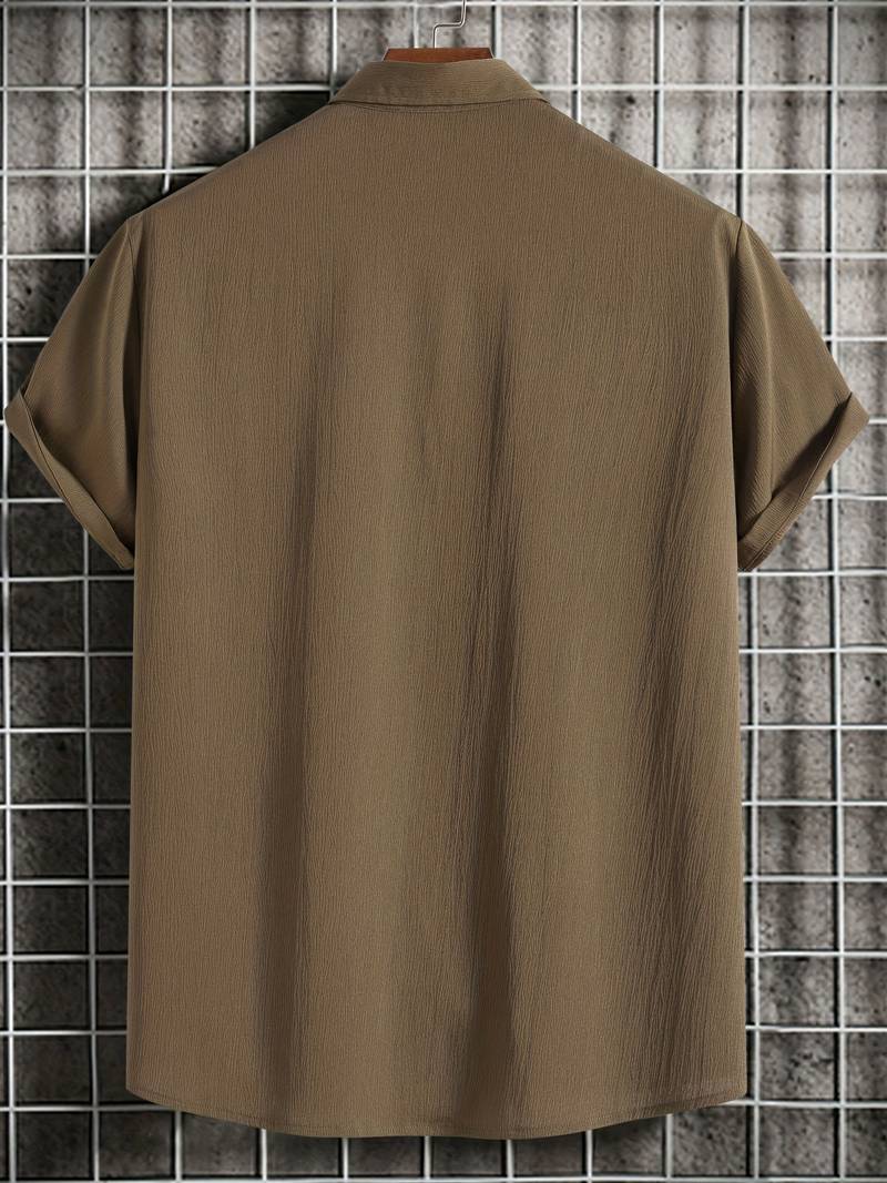 Chemise homme à manches courtes avec patte de boutonnage – Chemise d'été aérée en tissu structuré style décontracté