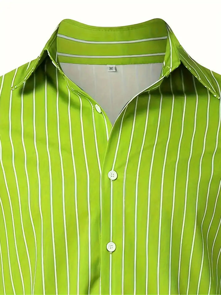 Chemise homme à manches longues avec motif à rayures – Chemise slim fit business & soirée avec col – Chemise décontractée élégante avec patte de boutonnage