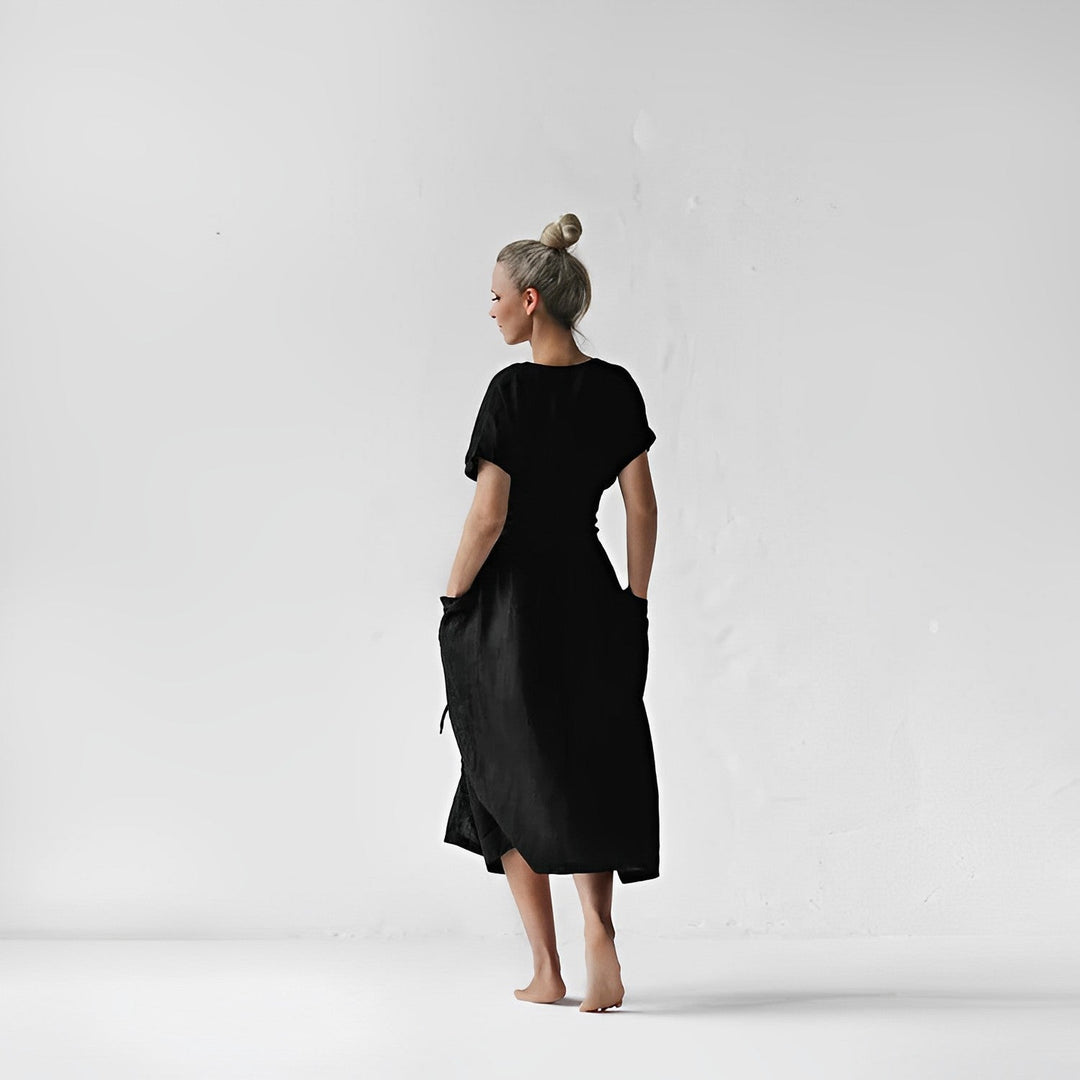 Robe midi élégante ILSE avec ceinture et poches latérales