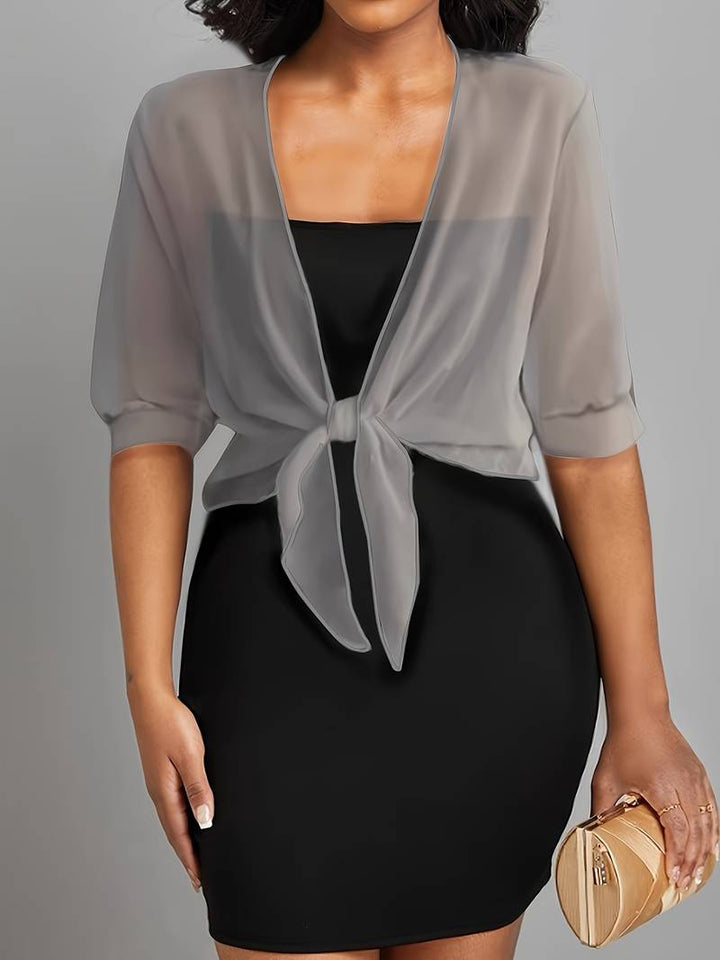 Bolero in chiffon da donna con nodo a fiocco – giacca corta trasparente per abiti da sera e outfit estivi