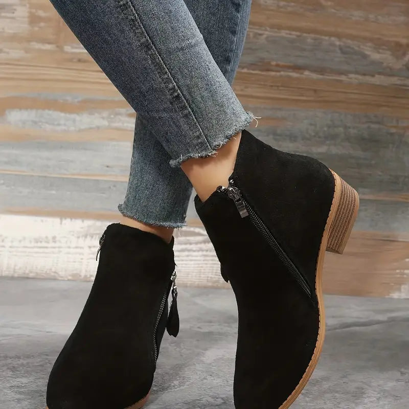 Stylische Wildleder Stiefeletten mit Reissverschluss und Absatz für Damen | Ideal für Herbst/Winter