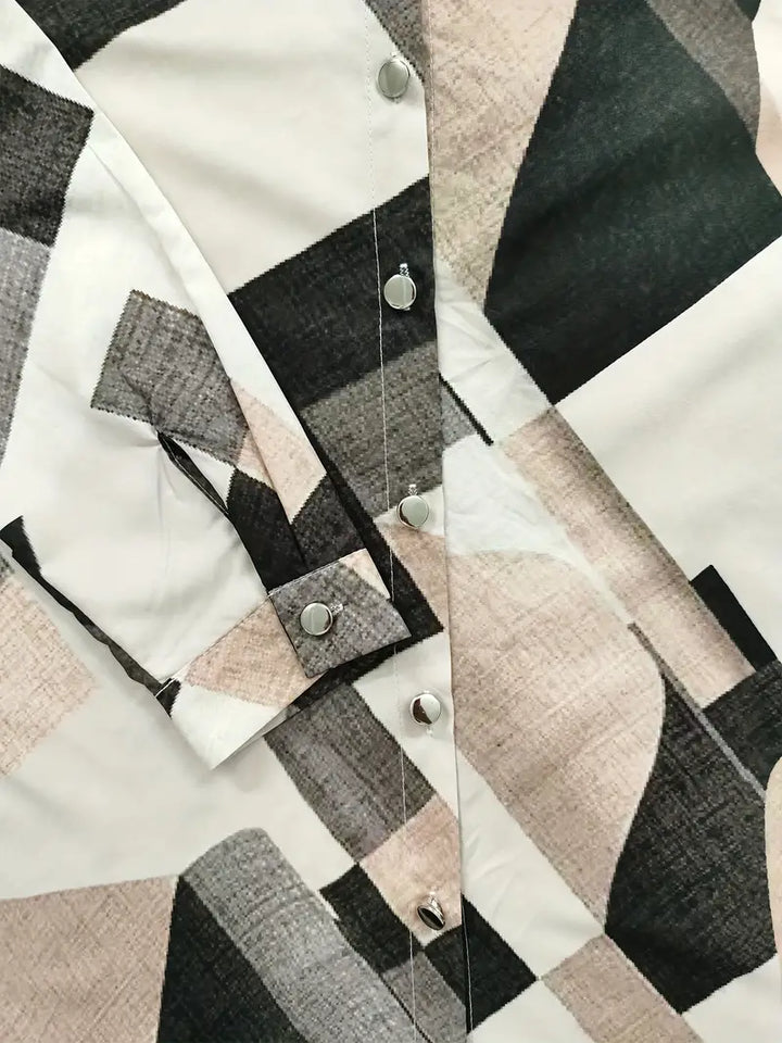 Damen Bluse mit Blattmuster – Elegante Satin-Hemdbluse mit Knöpfen & V-Ausschnitt – Sommer Oberteil für Büro & Freizeit