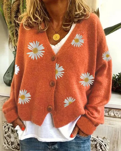 Althea - Cardigan lavorato a maglia all'uncinetto con fiori casual