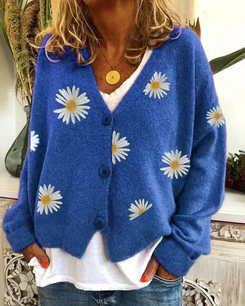 Althea - Cardigan lavorato a maglia all'uncinetto con fiori casual