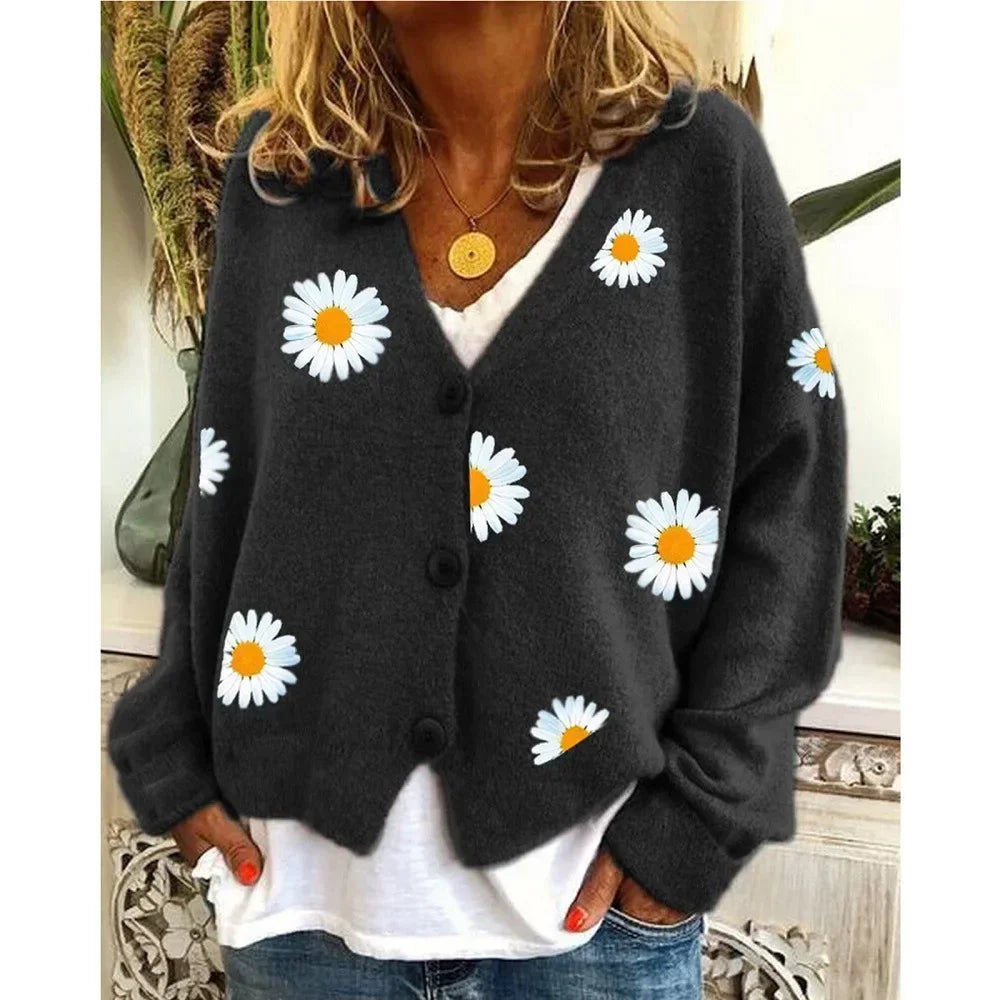 Althea - Cardigan lavorato a maglia all'uncinetto con fiori casual