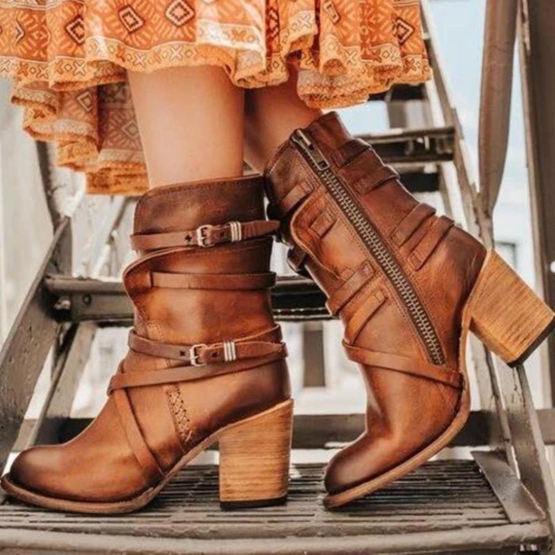 Eudex - Bottes en cuir stylées look rétro