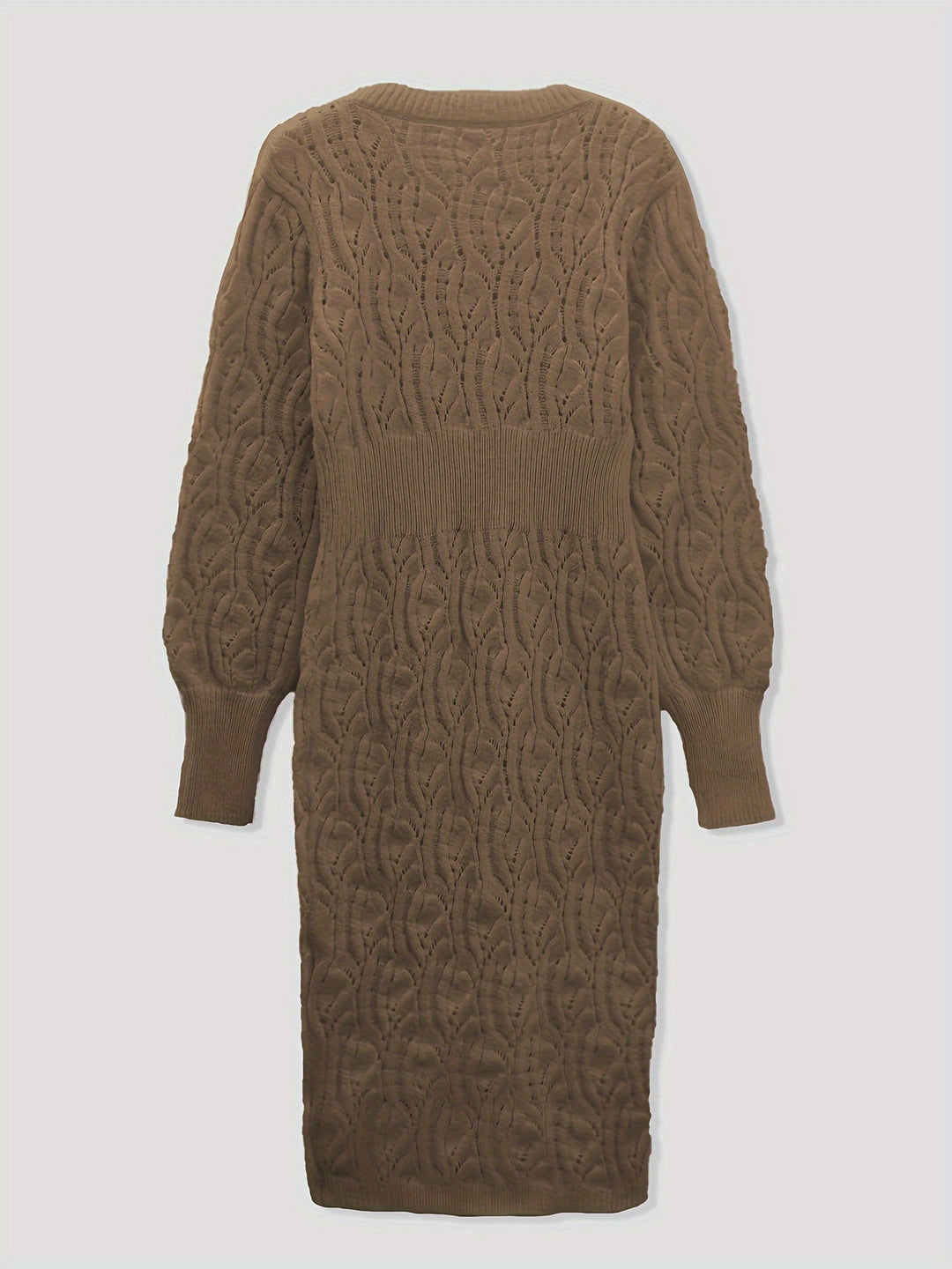 Pull-over décontracté en coton uni à trous col en V manches longues robe midi formelle pour dames | Idéal pour les occasions formelles