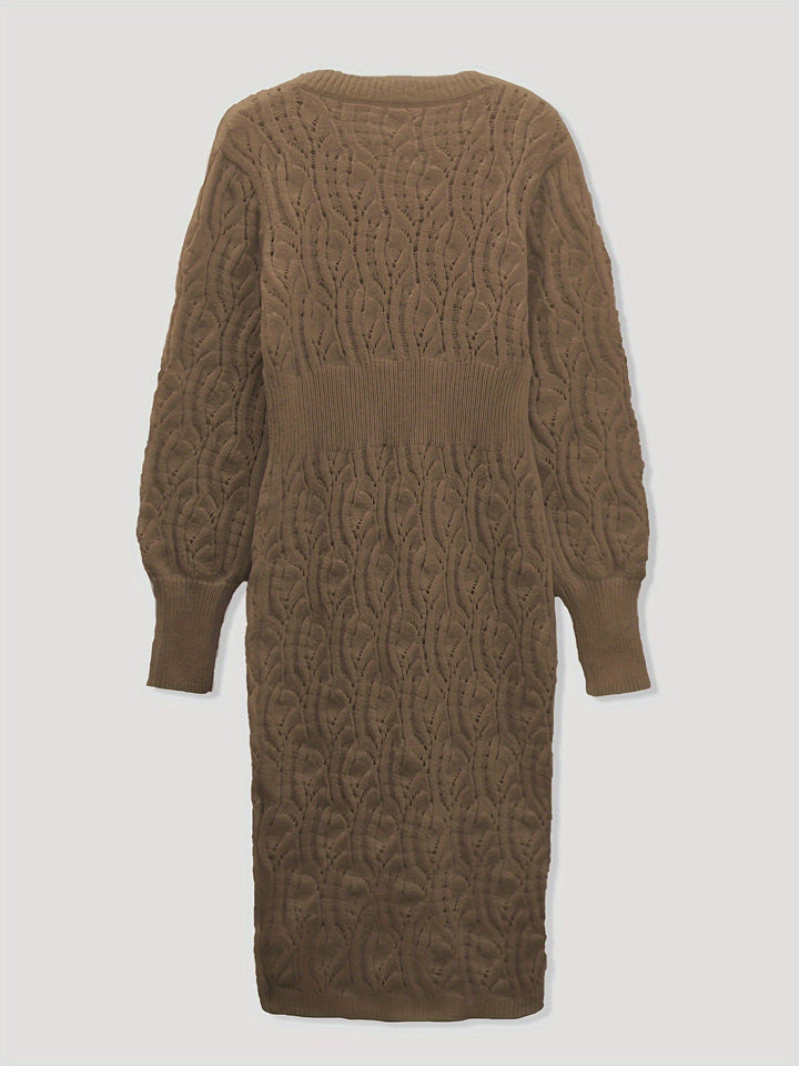 Pull-over décontracté en coton uni à trous col en V manches longues robe midi formelle pour dames | Idéal pour les occasions formelles