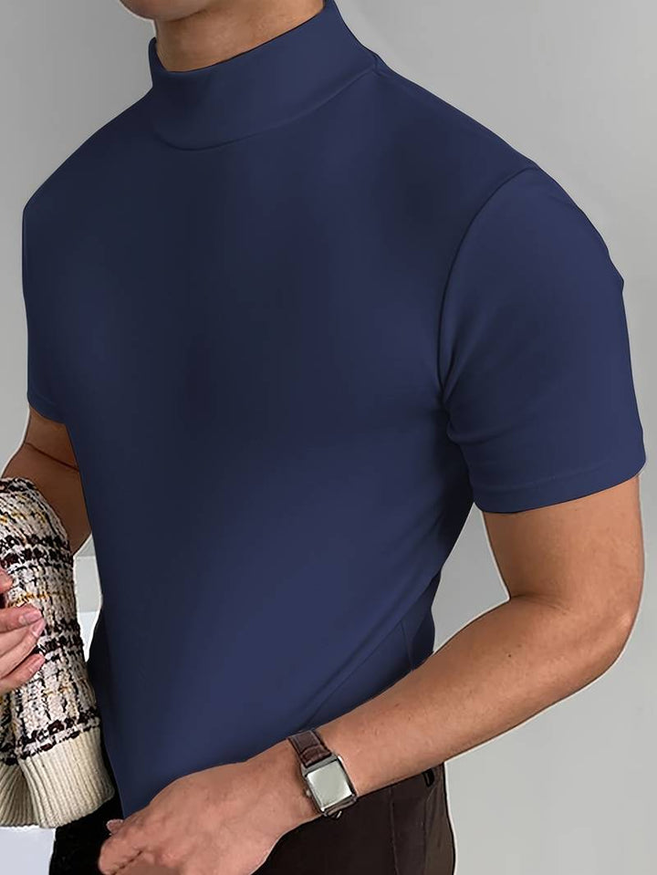 T-shirt à col roulé pour homme à manches courtes – Haut ajusté pour affaires, loisirs et looks superposés