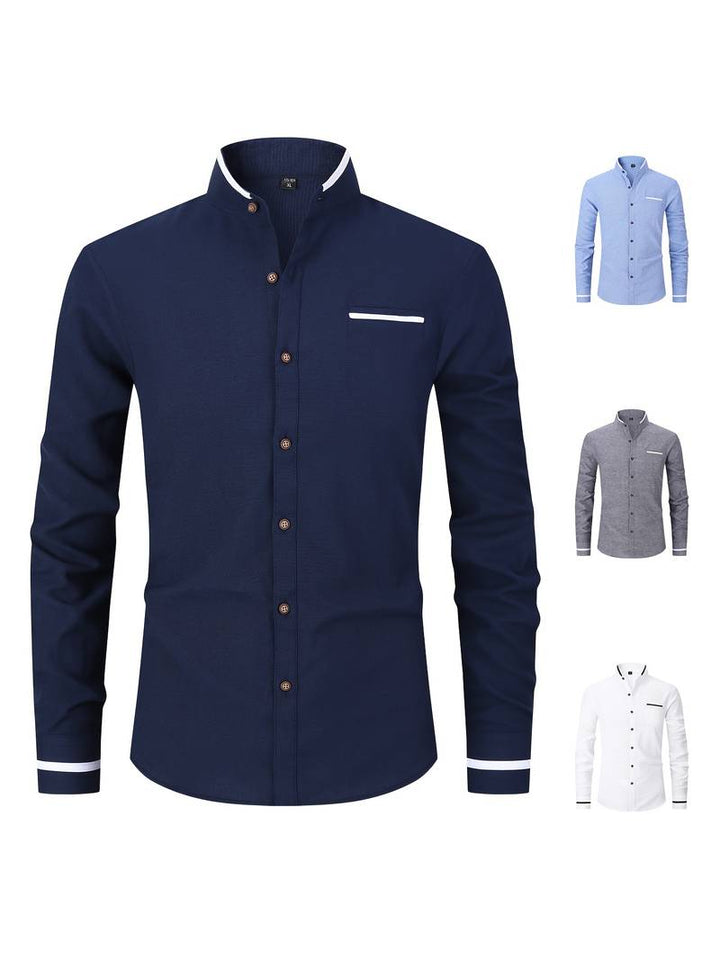 Chemise homme avec détails contrastés et col montant – Chemise à manches longues moderne pour affaires, quotidien et smart casual