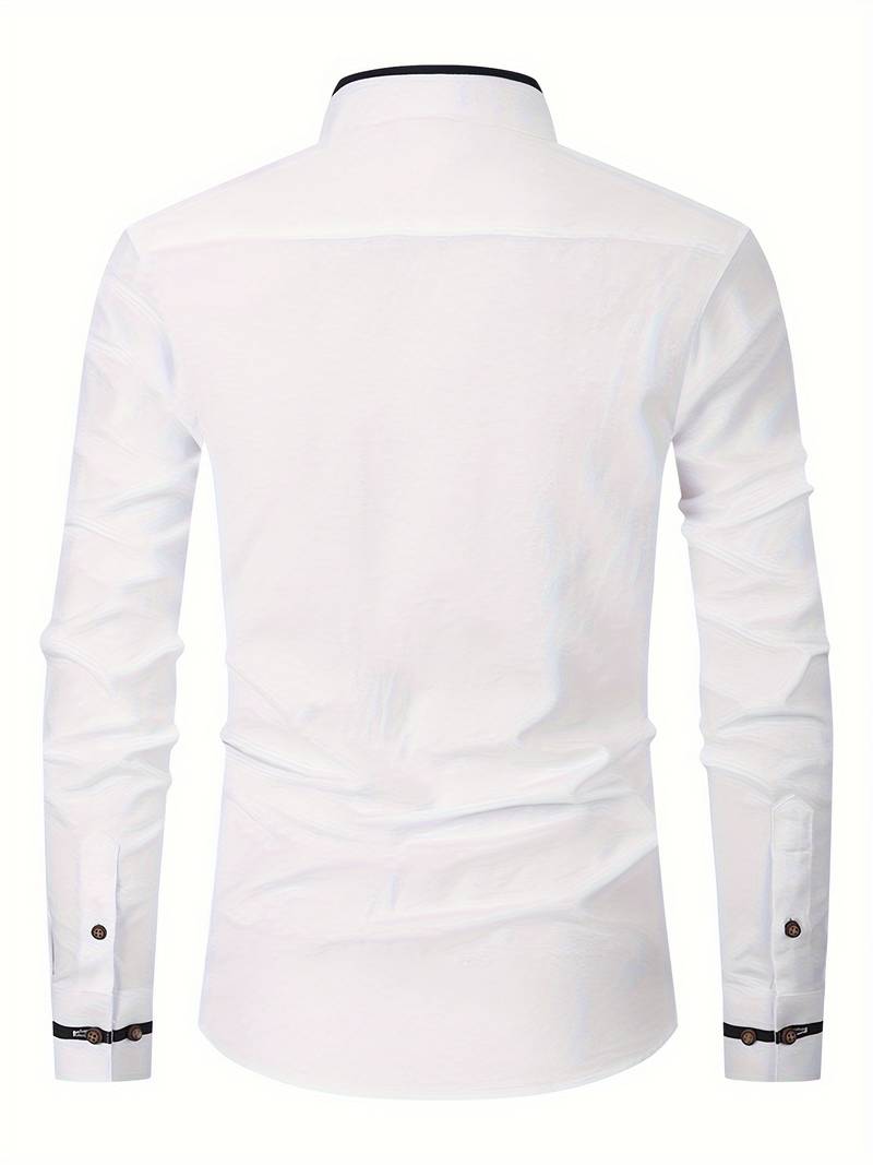 Chemise homme avec détails contrastés et col montant – Chemise à manches longues moderne pour affaires, quotidien et smart casual