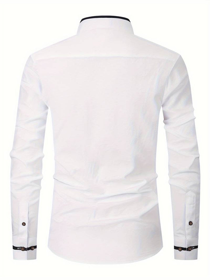 Chemise homme avec détails contrastés et col montant – Chemise à manches longues moderne pour affaires, quotidien et smart casual