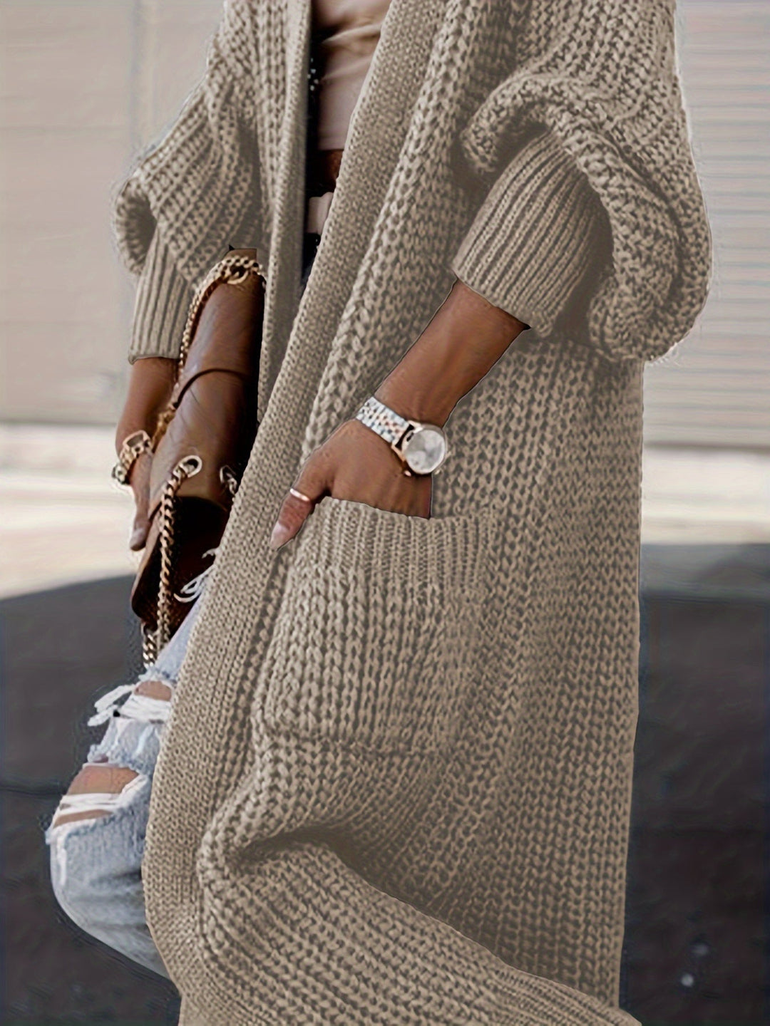 Lässiger Strickcardigan aus Wolle mit Taschen für Damen | Perfekt für den Alltag